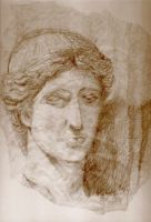 The head of Hera in sepia -  pencil drawing. Author: Beata Bigda